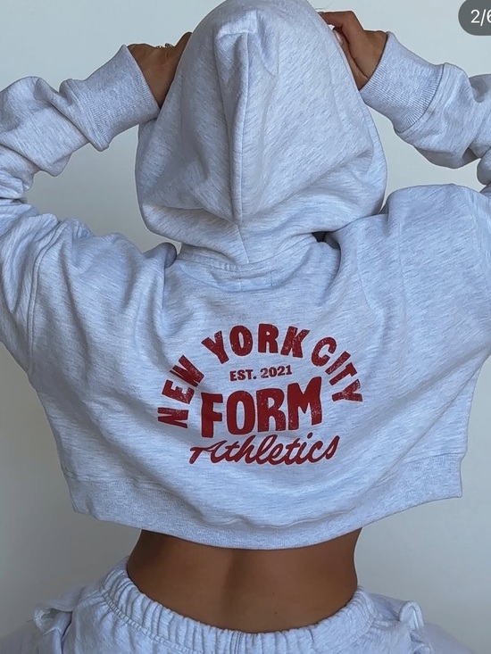 Form Tops - Form Athletics NYC Cropped Hoodie Gray Red Logo S